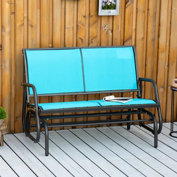 2-Person Outdoor Glider Bench Patio Double Swing Rocking Chair Loveseat withPower Coated Steel Frame for Backyard Garden Porch, Blue - product image 2