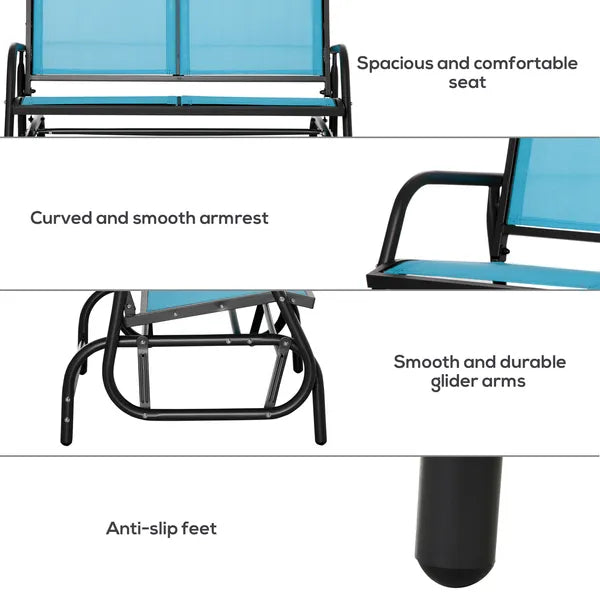 2-Person Outdoor Glider Bench Patio Double Swing Rocking Chair Loveseat withPower Coated Steel Frame for Backyard Garden Porch, Blue - product image 7