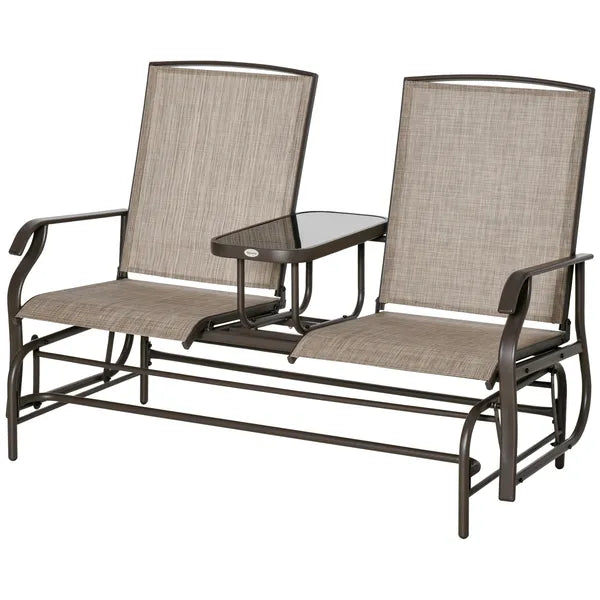 Outsunny 2-Person Outdoor Glider Bench with Center Table, Patio Rocking Chair Swing Loveseat with Breathable Mesh for Backyard Garden Porch, Brown - product image 11