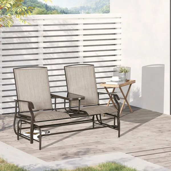 Outsunny 2-Person Outdoor Glider Bench with Center Table, Patio Rocking Chair Swing Loveseat with Breathable Mesh for Backyard Garden Porch, Brown - product image 10