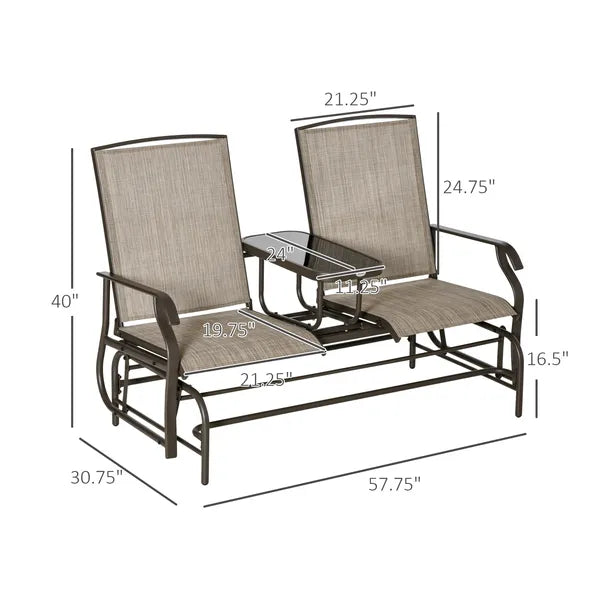 Outsunny 2-Person Outdoor Glider Bench with Center Table, Patio Rocking Chair Swing Loveseat with Breathable Mesh for Backyard Garden Porch, Brown - product image 3