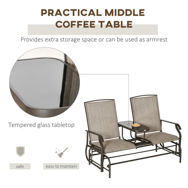 Outsunny 2-Person Outdoor Glider Bench with Center Table, Patio Rocking Chair Swing Loveseat with Breathable Mesh for Backyard Garden Porch, Brown - product image 4