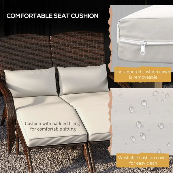 2 Person Patio Wicker Adirondack Chair, High-Back Fire Pit Chair with Cushions, Cream White - product image 6