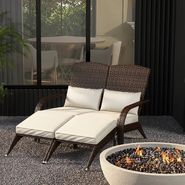 2 Person Patio Wicker Adirondack Chair, High-Back Fire Pit Chair with Cushions, Cream White - product image 10
