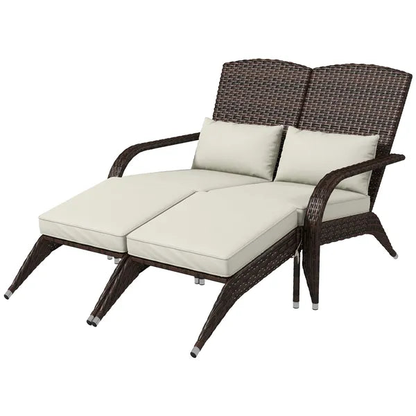 2 Person Patio Wicker Adirondack Chair, High-Back Fire Pit Chair with Cushions, Cream White - product image 1