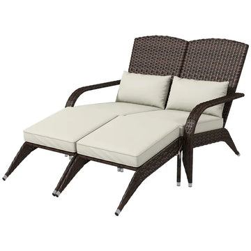 2 Person Patio Wicker Adirondack Chair, High-Back Fire Pit Chair with Cushions, Cream White - product image 1
