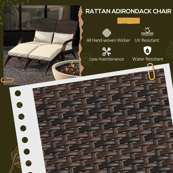 2 Person Patio Wicker Adirondack Chair, High-Back Fire Pit Chair with Cushions, Cream White - product image 4