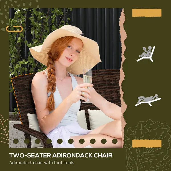2 Person Patio Wicker Adirondack Chair, High-Back Fire Pit Chair with Cushions, Cream White - product image 7