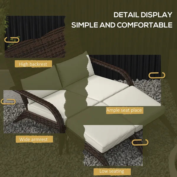 2 Person Patio Wicker Adirondack Chair, High-Back Fire Pit Chair with Cushions, Cream White - product image 5