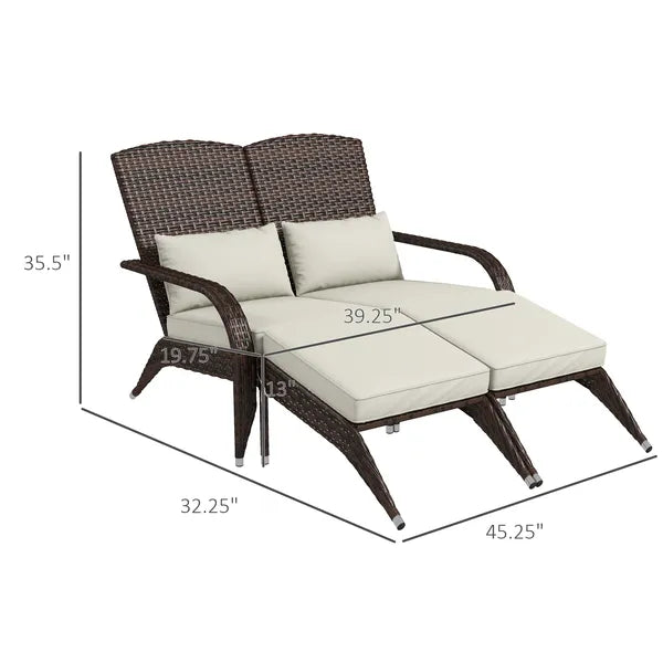 2 Person Patio Wicker Adirondack Chair, High-Back Fire Pit Chair with Cushions, Cream White - product image 3