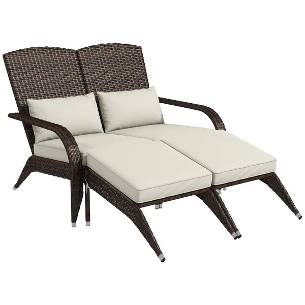 2 Person Patio Wicker Adirondack Chair, High-Back Fire Pit Chair with Cushions, Cream White - product image 11