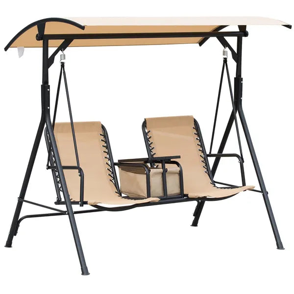 2-Person Porch Swing with Canopy Beige Covered Patio Swing Pivot Storage Table Cup Holder - product image 11