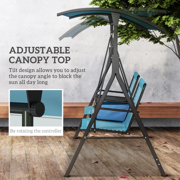 2 Person Porch Swing with Canopy, Storage Table, Cup Holder, Blue - product image 4