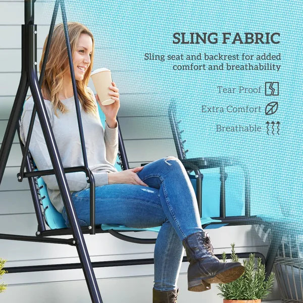 2 Person Porch Swing with Canopy, Storage Table, Cup Holder, Blue - product image 5