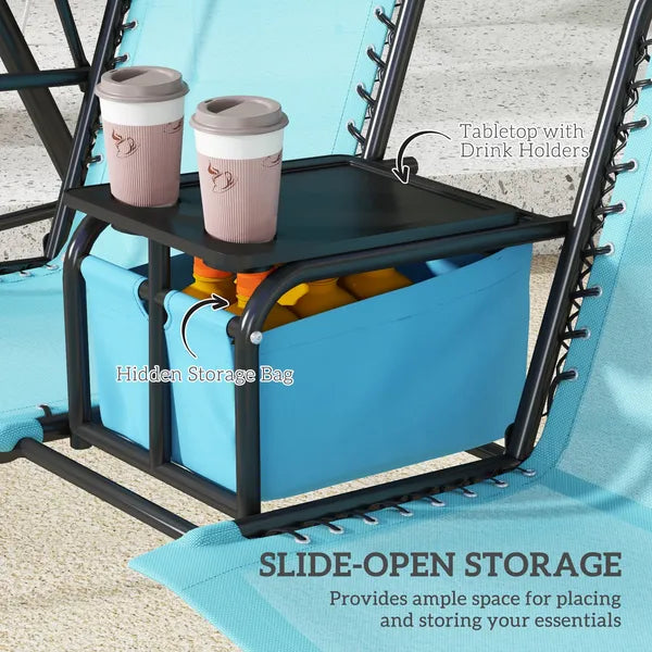2 Person Porch Swing with Canopy, Storage Table, Cup Holder, Blue - product image 6