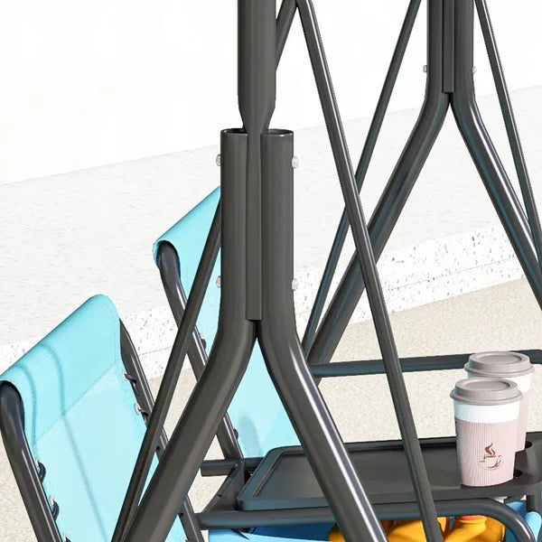 2 Person Porch Swing with Canopy, Storage Table, Cup Holder, Blue - product image 9