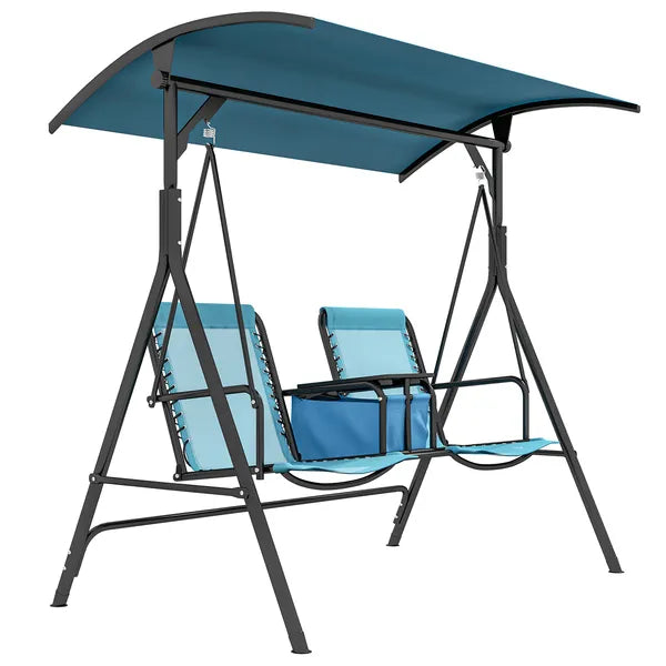 2 Person Porch Swing with Canopy, Storage Table, Cup Holder, Blue - product image 11