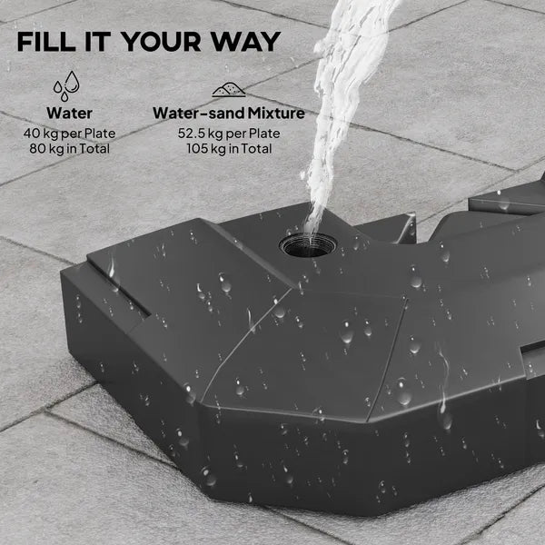 Outsunny 2-Piece Cantilever Umbrella Base Weight Set, 231 lb Water or Sand Fillable Outdoor Offset Umbrella Weights, Black - product image 5