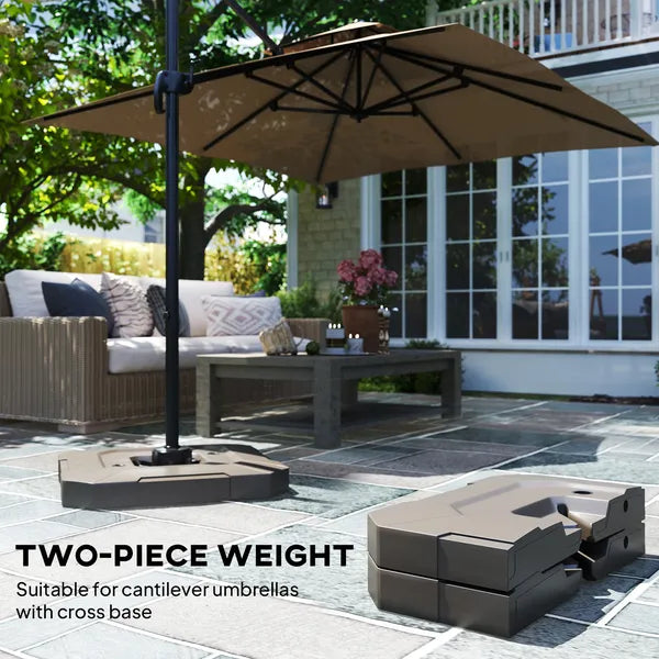 Outsunny 2-Piece Cantilever Umbrella Base Weight Set, 231 lb Water or Sand Fillable Outdoor Offset Umbrella Weights, Brown - product image 4