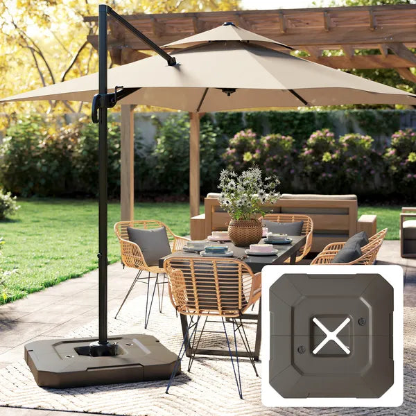 Outsunny 2-Piece Cantilever Umbrella Base Weight Set, 231 lb Water or Sand Fillable Outdoor Offset Umbrella Weights, Brown - product image 2