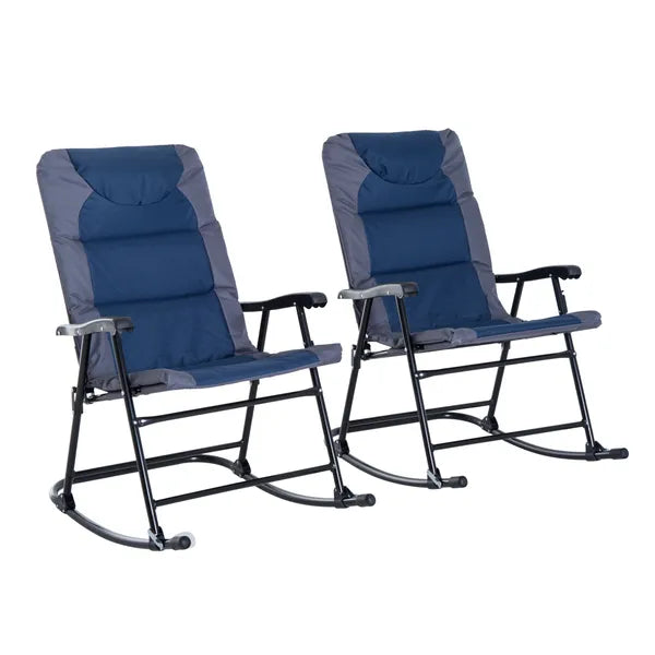 Outsunny 2 Piece Outdoor Patio Rocking Chair Set, Armrests, Padded Seat and Backrest, Navy Blue and Gray - product image 1