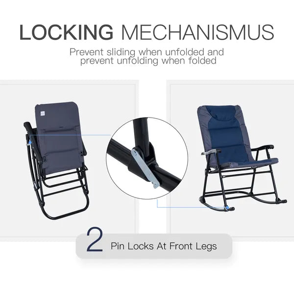 Outsunny 2 Piece Outdoor Patio Rocking Chair Set, Armrests, Padded Seat and Backrest, Navy Blue and Gray - product image 5