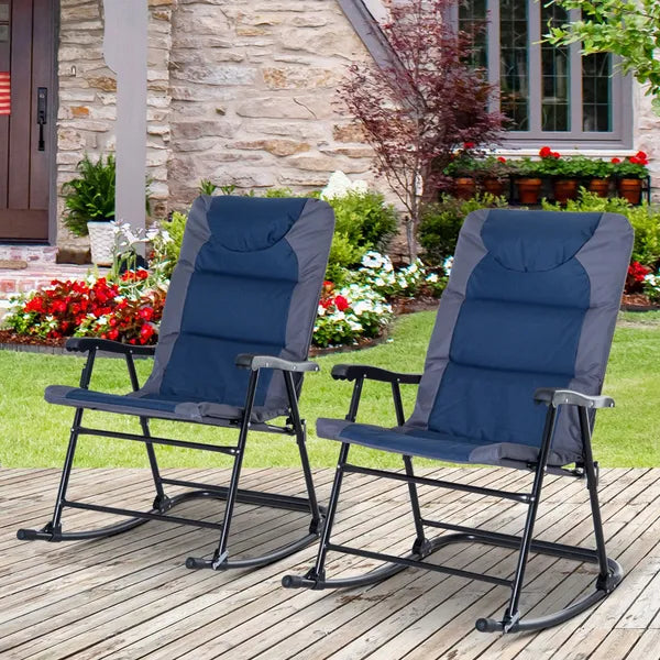 Outsunny 2 Piece Outdoor Patio Rocking Chair Set, Armrests, Padded Seat and Backrest, Navy Blue and Gray - product image 10