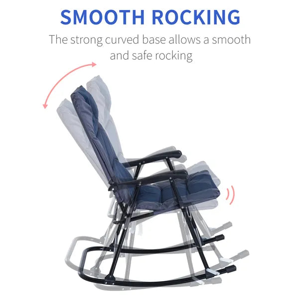 Outsunny 2 Piece Outdoor Patio Rocking Chair Set, Armrests, Padded Seat and Backrest, Navy Blue and Gray - product image 7