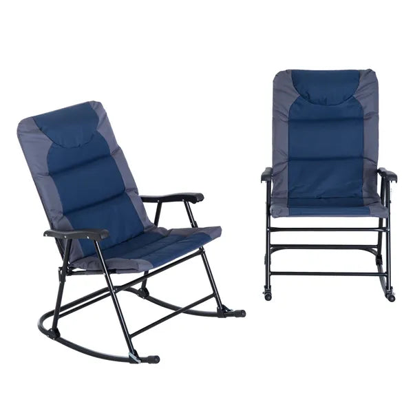 Outsunny 2 Piece Outdoor Patio Rocking Chair Set, Armrests, Padded Seat and Backrest, Navy Blue and Gray - product image 11