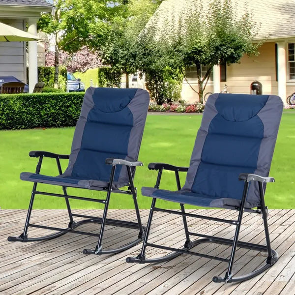 Outsunny 2 Piece Outdoor Patio Rocking Chair Set, Armrests, Padded Seat and Backrest, Navy Blue and Gray - product image 2