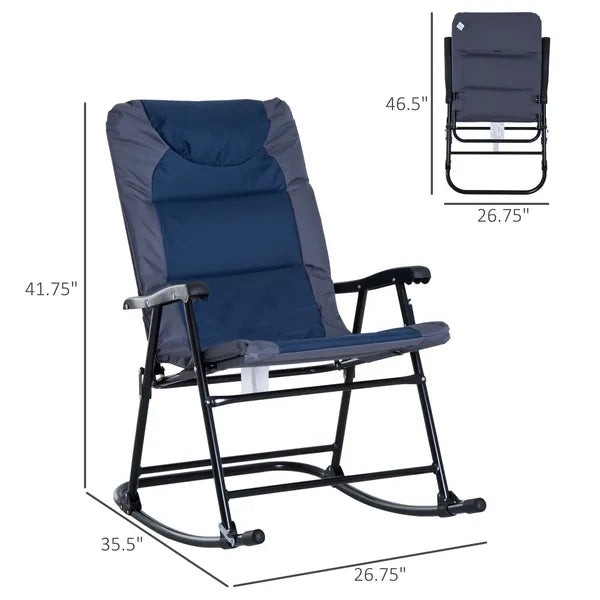 Outsunny 2 Piece Outdoor Patio Rocking Chair Set, Armrests, Padded Seat and Backrest, Navy Blue and Gray - product image 3
