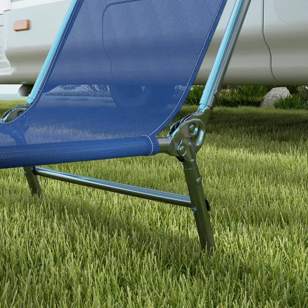 2 Piece Sun Loungers Dark Blue Folding Chaise Lounge Chairs with Reclining Back Breathable Mesh Seat Headrest for Comfort - product image 7