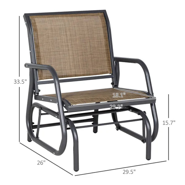 2 Pieces Glider Chair Outdoor, Steel Swing, Curved Armrests, Brown, for Porch, Garden, Poolside, Balcony, Mixed Brown - product image 3