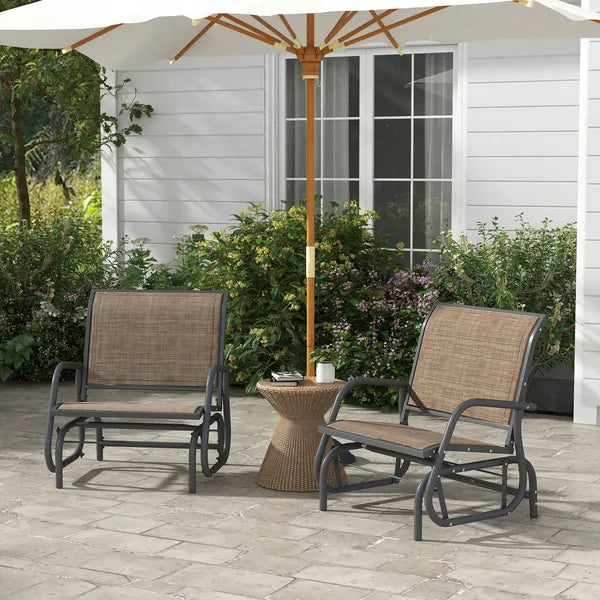 2 Pieces Glider Chair Outdoor, Steel Swing, Curved Armrests, Brown, for Porch, Garden, Poolside, Balcony, Mixed Brown - product image 10