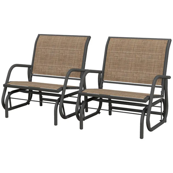 2 Pieces Glider Chair Outdoor, Steel Swing, Curved Armrests, Brown, for Porch, Garden, Poolside, Balcony, Mixed Brown - product image 1