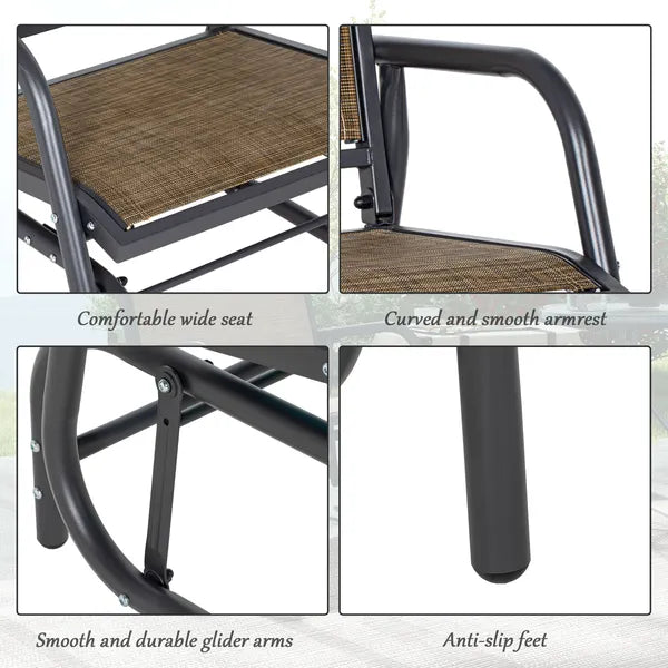 2 Pieces Glider Chair Outdoor, Steel Swing, Curved Armrests, Brown, for Porch, Garden, Poolside, Balcony, Mixed Brown - product image 7