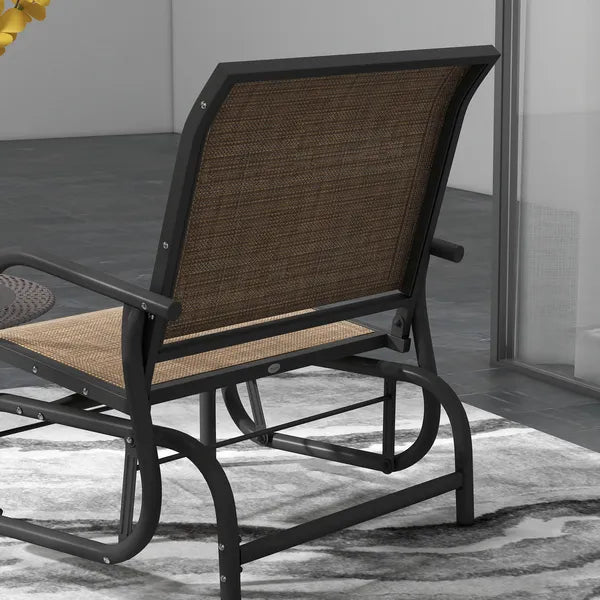 2 Pieces Glider Chair Outdoor, Steel Swing, Curved Armrests, Brown, for Porch, Garden, Poolside, Balcony, Mixed Brown - product image 9