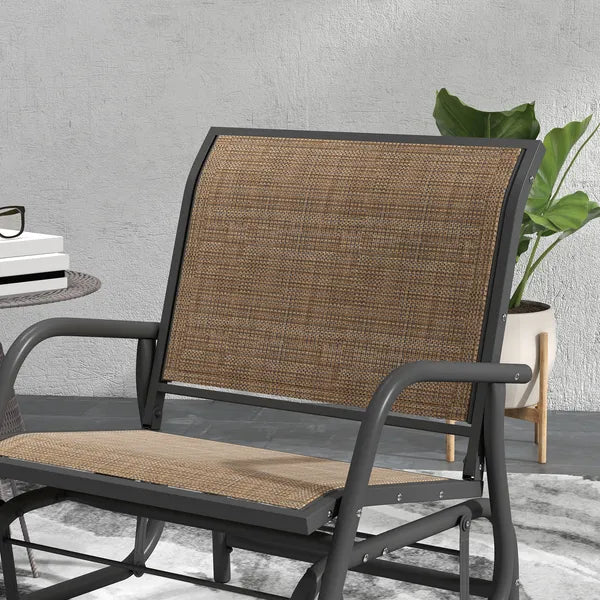 2 Pieces Glider Chair Outdoor, Steel Swing, Curved Armrests, Brown, for Porch, Garden, Poolside, Balcony, Mixed Brown - product image 8