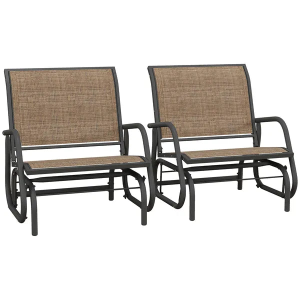 2 Pieces Glider Chair Outdoor, Steel Swing, Curved Armrests, Brown, for Porch, Garden, Poolside, Balcony, Mixed Brown - product image 11