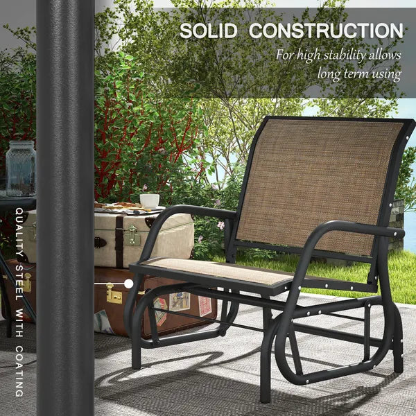 2 Pieces Glider Chair Outdoor, Steel Swing, Curved Armrests, Brown, for Porch, Garden, Poolside, Balcony, Mixed Brown - product image 6