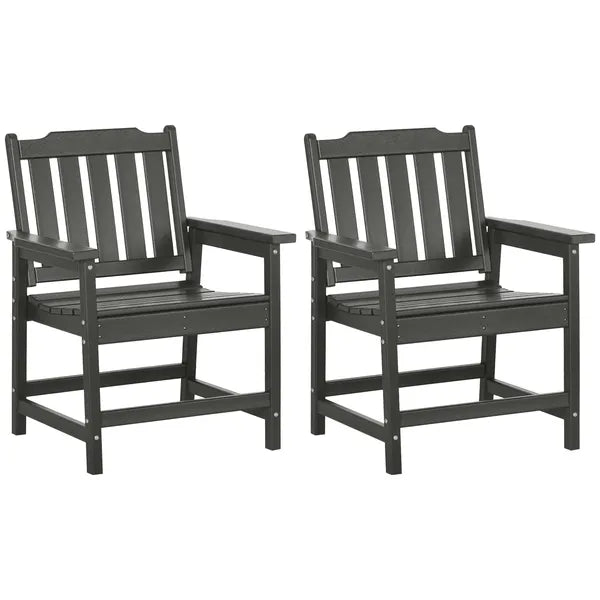 2 Pieces HDPE Outdoor Chair, Garden Chair Set with Armrests and Slatted Back for Patio, Lawn, Poolside, Gray - product image 1