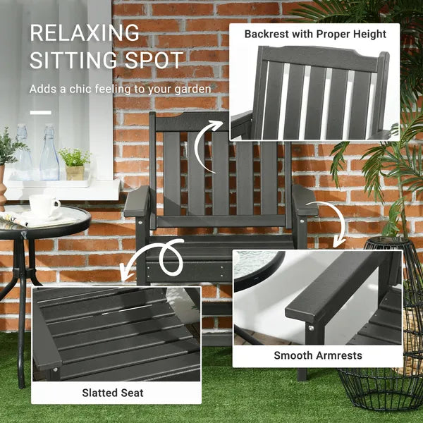 2 Pieces HDPE Outdoor Chair, Garden Chair Set with Armrests and Slatted Back for Patio, Lawn, Poolside, Gray - product image 4