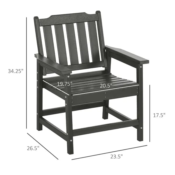 2 Pieces HDPE Outdoor Chair, Garden Chair Set with Armrests and Slatted Back for Patio, Lawn, Poolside, Gray - product image 3