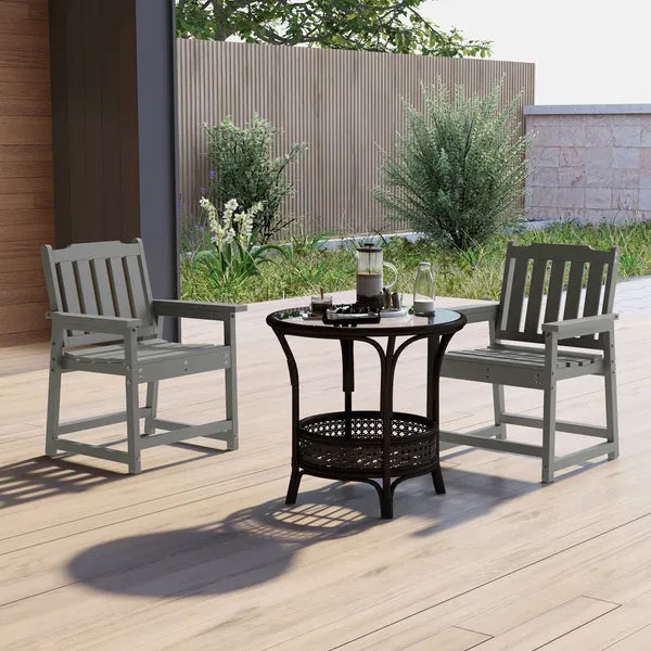 2 Pieces HDPE Outdoor Chair, Garden Chair Set with Armrests and Slatted Back for Patio, Lawn, Poolside, Gray - product image 10