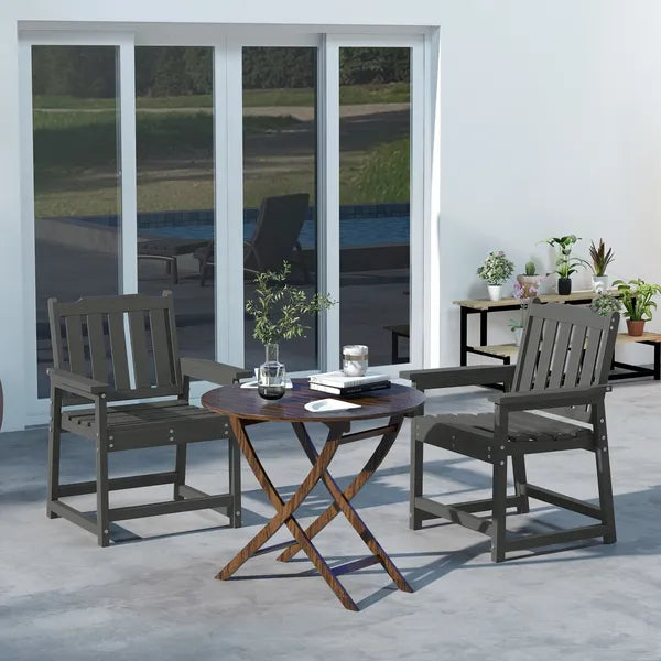 2 Pieces HDPE Outdoor Chair, Garden Chair Set with Armrests and Slatted Back for Patio, Lawn, Poolside, Gray - product image 2