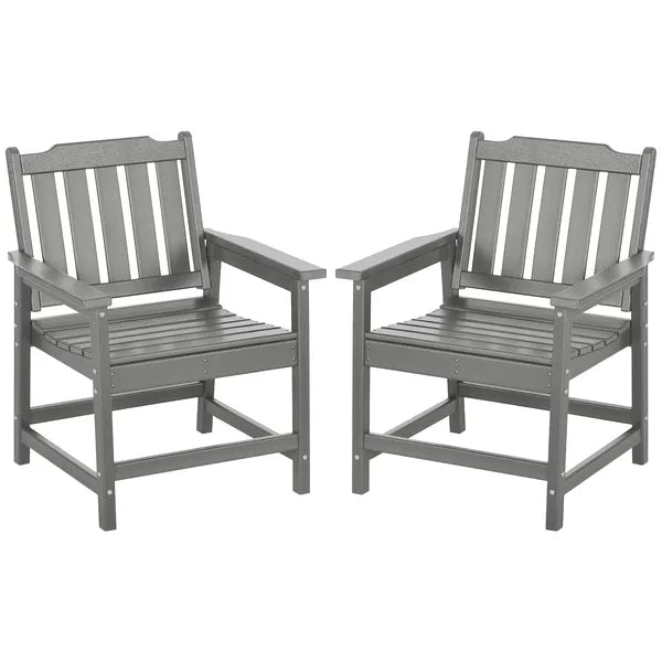 2 Pieces HDPE Outdoor Chair, Garden Chair Set with Armrests and Slatted Back for Patio, Lawn, Poolside, Gray - product image 11