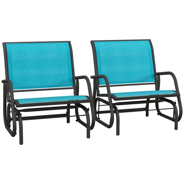 Outsunny Set of 2 Outdoor Glider Chairs with Curved Armrests Blue and Dark Gray - product image 11