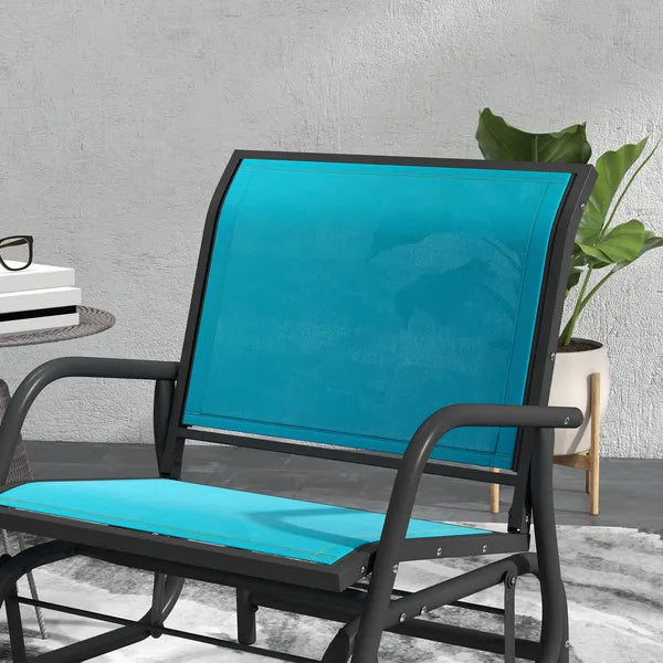 Outsunny Set of 2 Outdoor Glider Chairs with Curved Armrests Blue and Dark Gray - product image 8