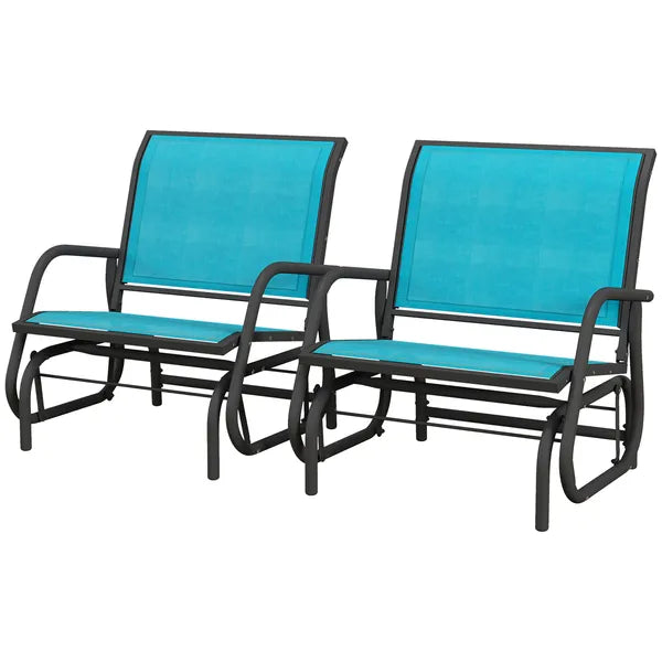 Outsunny Set of 2 Outdoor Glider Chairs with Curved Armrests Blue and Dark Gray - product image 1