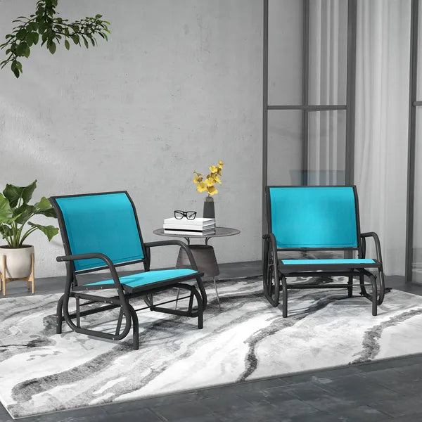 Outsunny Set of 2 Outdoor Glider Chairs with Curved Armrests Blue and Dark Gray - product image 2